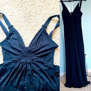 $298 Elie Tahari Maxi V-cut stretch Prom cocktail dress Sz S/M black/Aqua
